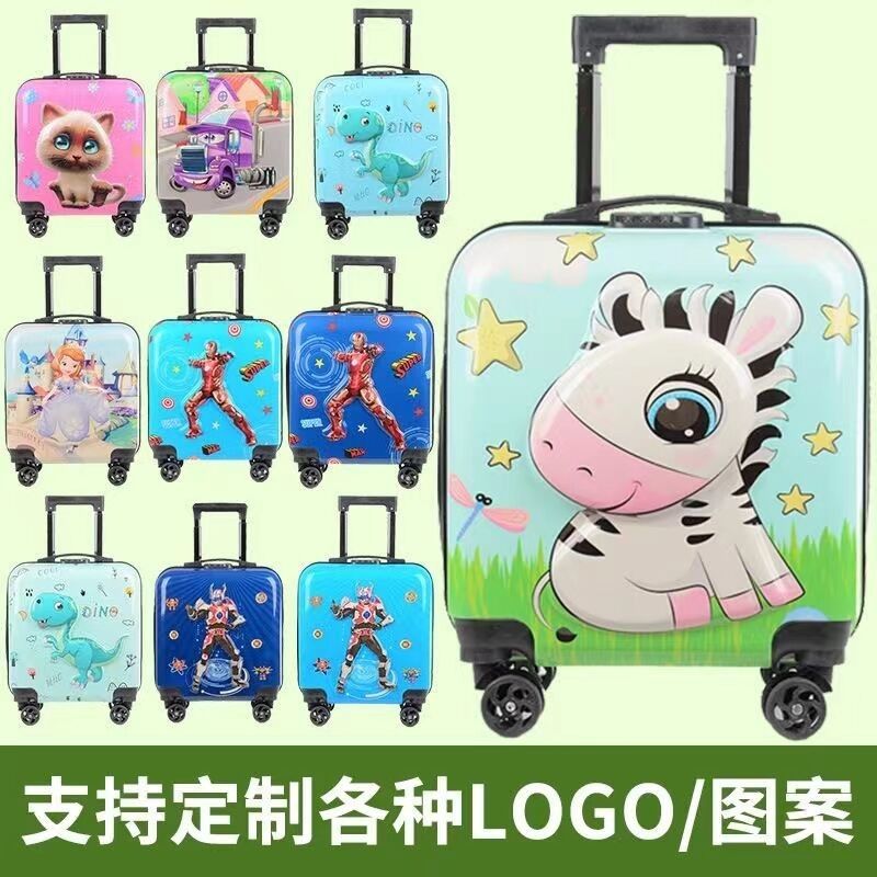 Grosir Desainer Custom ABS Trolley Case Custom Printing Baggage Kartun 4 Roda koper untuk anak-anak
