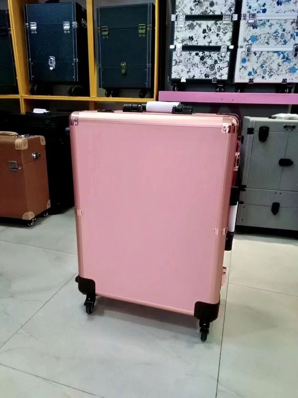 Kasus Make-up Kaki berdiri yang dapat disesuaikan Koper tugas berat Lampu LED Cermin Kosmetik Rolling 4 Roda Trolley Kasus Make-up