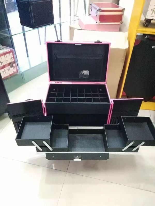 Kasus Make-up Kaki berdiri yang dapat disesuaikan Koper tugas berat Lampu LED Cermin Kosmetik Rolling 4 Roda Trolley Kasus Make-up