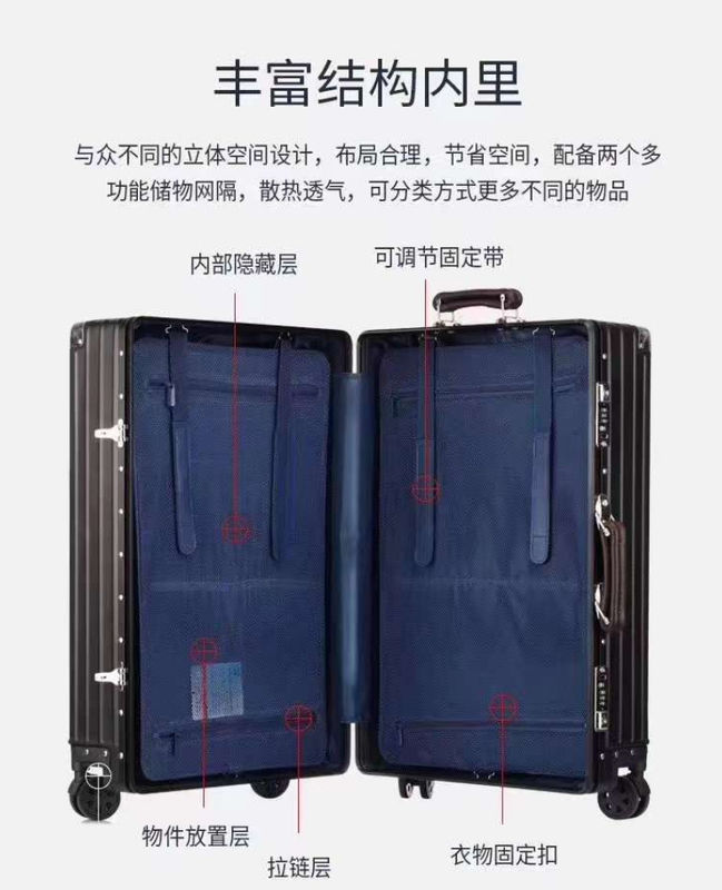 Aluminium Frame Bagasi Trolley Box 20 Inci Multifungsi Koper Kapasitas Besar 28 Inci Bagasi Dengan Universal