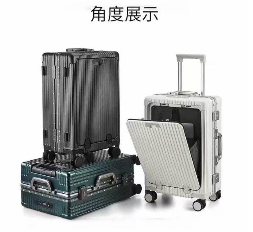 Koper 24 Inci Bagian Depan Terbuka Kerangka Aluminium Hard Shell Dengan USB Charging Port TSA Lock Cup Holder Dan Medium Phone Holder